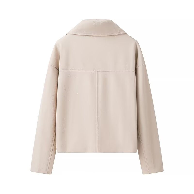 Damen gefütterte cropped Jacke mit doppeltem Knopfverschluss und weitem Revers R&B