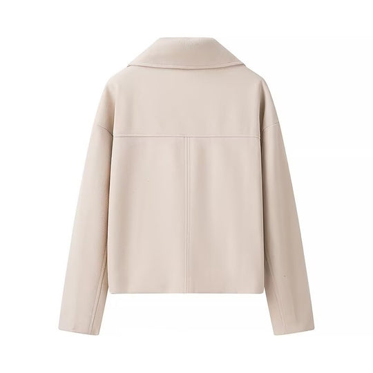 Damen gefütterte cropped Jacke mit doppeltem Knopfverschluss und weitem Revers R&B