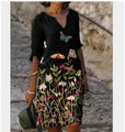 Damen luxuriöses V-Ausschnitt Kleid mit floralem Design und kurzem Ärmel R&B