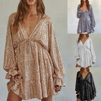 Damen Funkelndes Festkleid mit V-Ausschnitt und Rüschendetails R&B