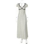 Damen Polka Dot Maxikleid mit eleganten Rüschendetails und nostalgischem Ausschnitt R&B