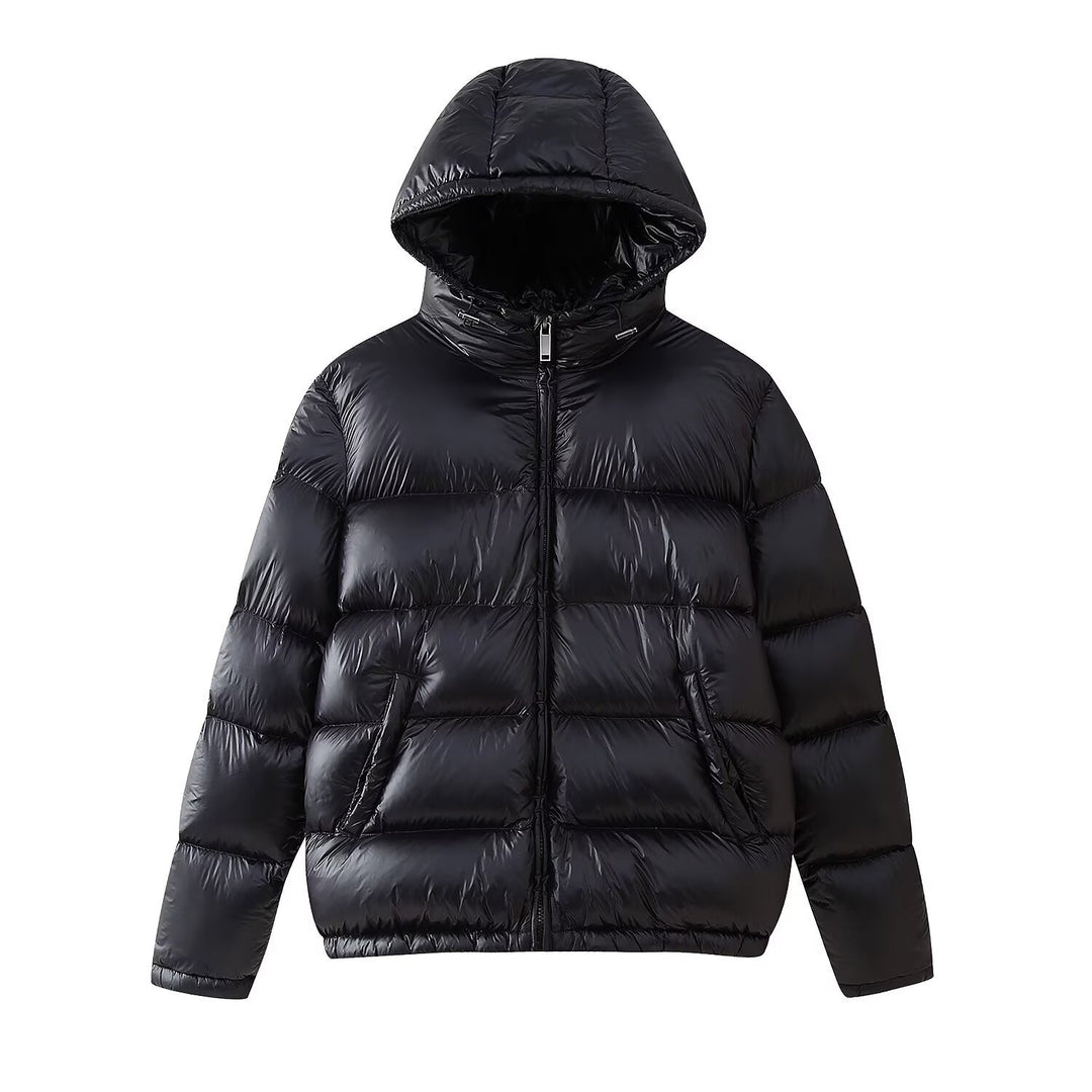 Damen funktionale Daunenjacke mit integrierter Kapuze und seitlichen Taschen R&B