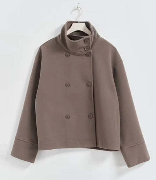 Damen modische Kurzjacke mit großem Kragen und Knopfverschluss R&B