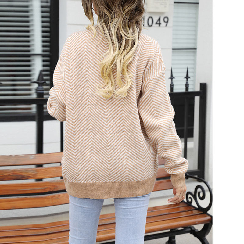 R&B | Gestreifte Klassische Strickjacke für Damen