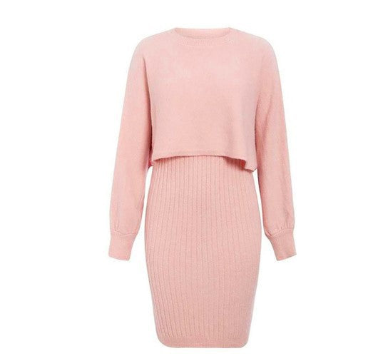 Damen Strickkleid mit kurzem Oberteil und Rippenstruktur R&B