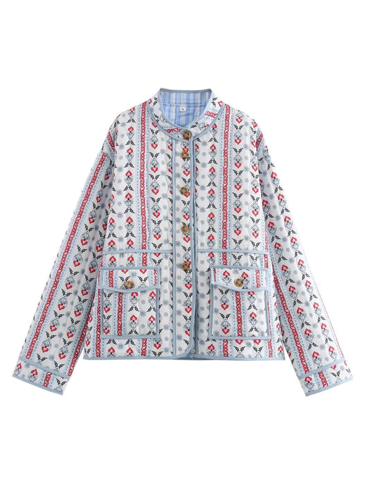 Damen Steppjacke mit floralen Mustern und praktischen Taschen R&B