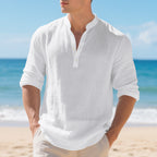 Herren Langarm-Henley-Shirt mit bequemen Knöpfen und lässigem Schnitt R&B