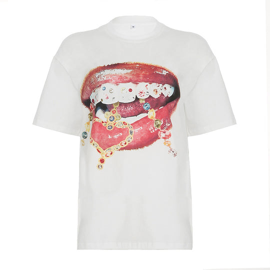 Damen T-Shirt mit glitzerndem Kreuzdesign und lässigem Schnitt R&B
