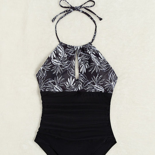 Damen eleganter Einteiler-Badeanzug mit floralem Muster und figurformenden Elementen R&B