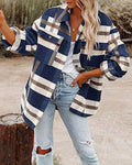 Damen Oversized Hemdjacke mit kariertem Muster und praktischen Taschen R&B