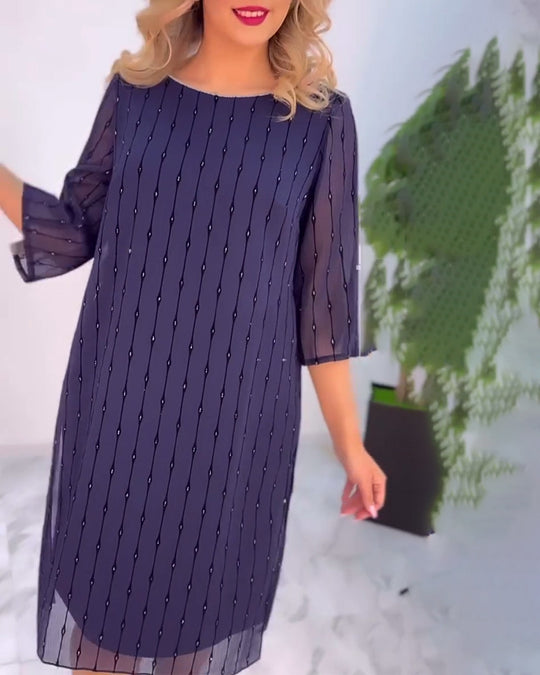 Damen Luftiges Cocktailkleid mit transparenten Ärmeln und Perlen-Applikationen Heidi-Mode