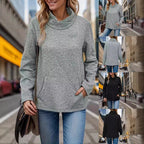 Damen lässiger Pullover mit hohem Kragen und Taschen R&B