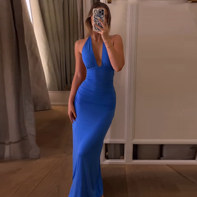 Damen Halter-Maxikleid mit eleganter Drapierung R&B
