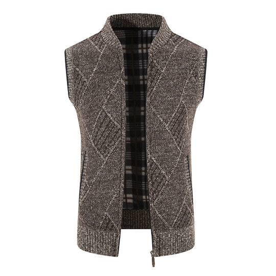 Herren Strickjacke ohne Ärmel mit modernem Zopfmuster R&B