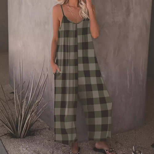 Damen Lässiger Jumpsuit im karierten Design mit praktischen Taschen R&B