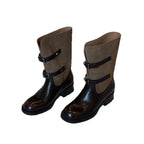 Damen Stiefel mit modischem Falten-Design und verstellbaren Schnallen