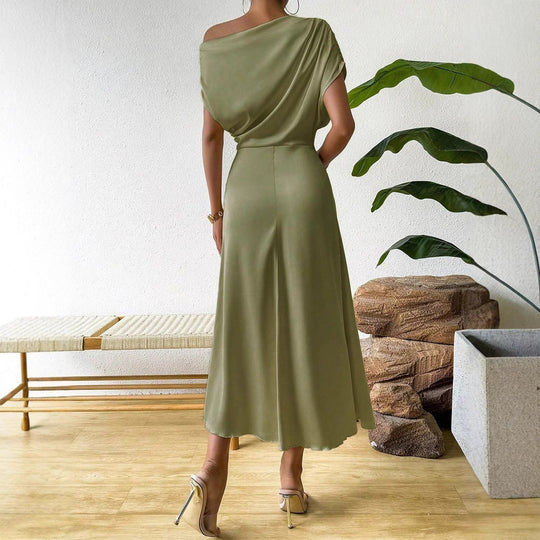 Damen Elegantes Wickelkleid mit asymmetrischem Oberteil und fließendem Schnitt R&B