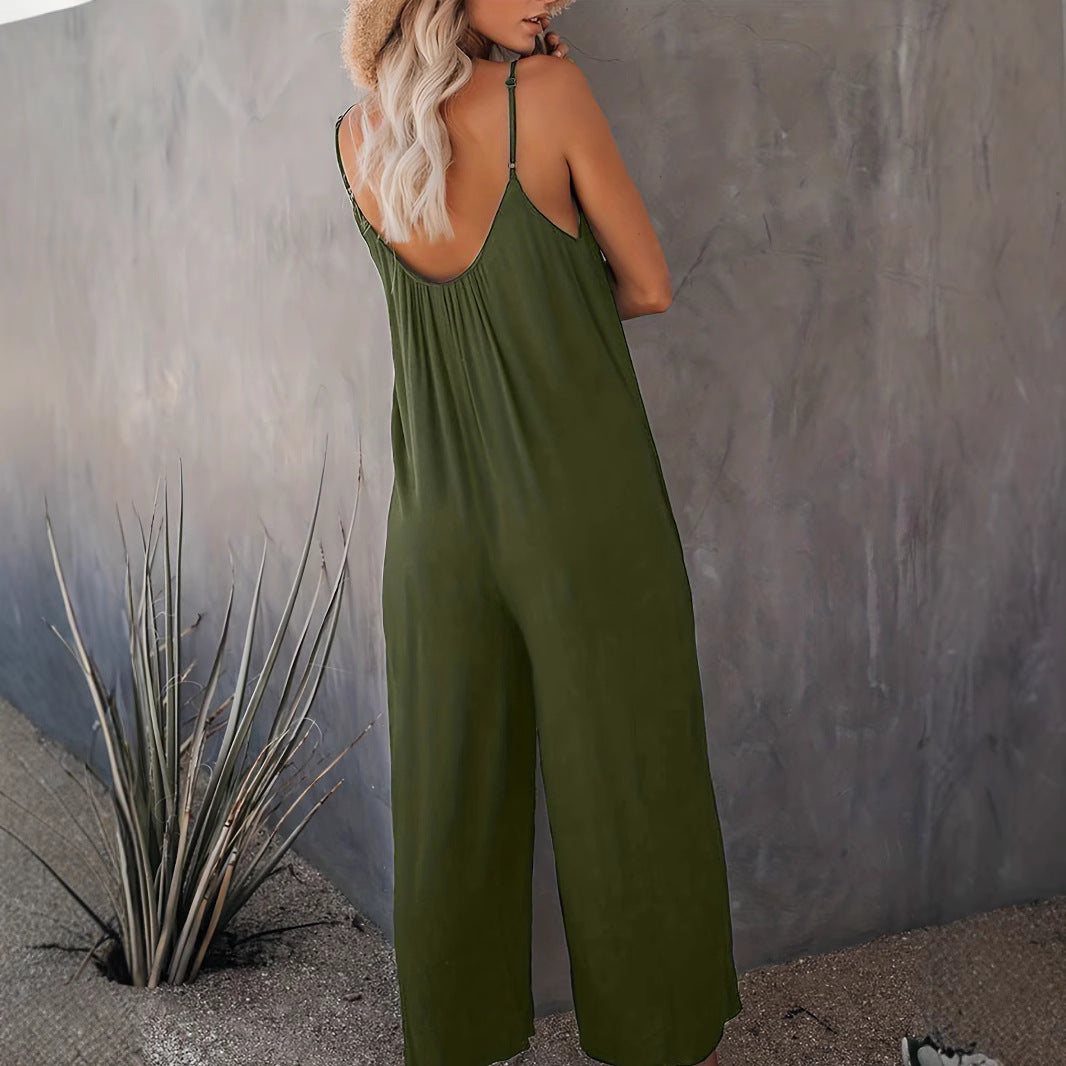 Damen Lässiger Jumpsuit mit tiefem V-Ausschnitt und praktischen Taschen R&B