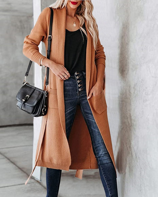 Damen Strickmantel mit offenem Design und praktischen Taschen R&B
