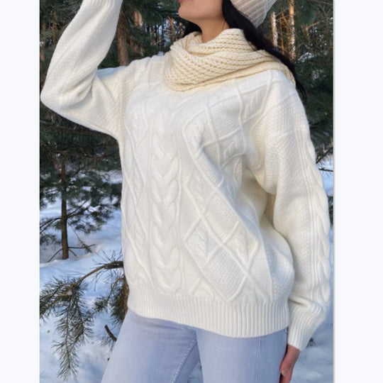 Damen Oversized Strickpullover mit Zopfmuster R&B