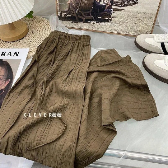 Damen lässige Plissee-Hosen mit elastischem Bund und praktischen Seitentaschen