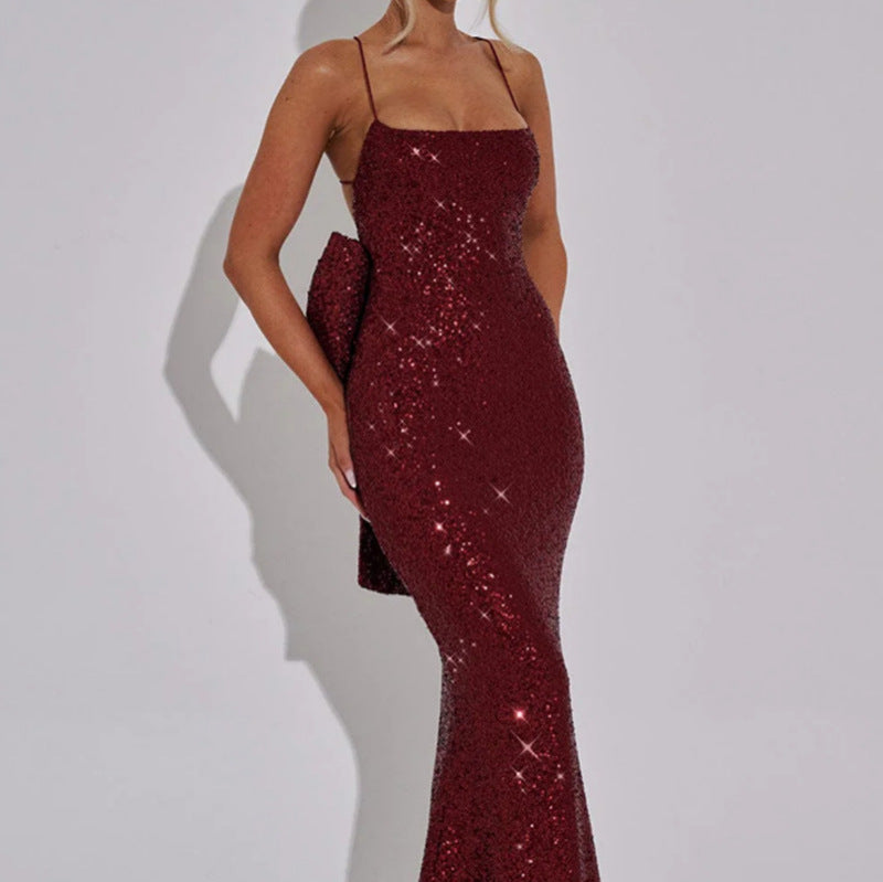 Damen Glamouröses Abendkleid mit schimmernden Pailletten und elegante Träger R&B