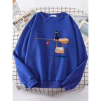 Damen Sweatshirt mit kreativem Katzenmotiv