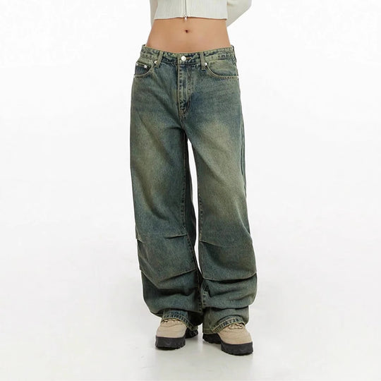 Damen Baggy-Jeans mit hohem Taillenbund und weiten Beinen R&B