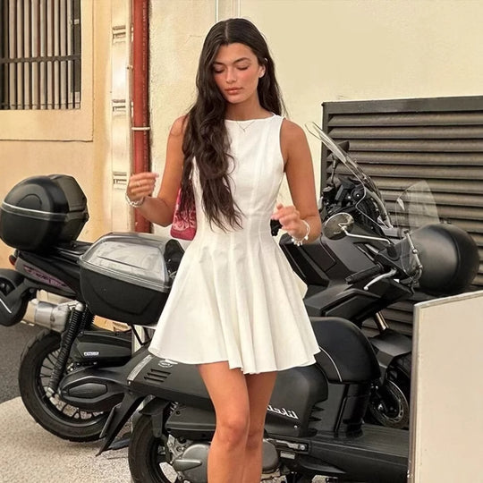 Damen ärmelloses Sommerkleid mit hohem Schnitt und elegantem Saum R&B