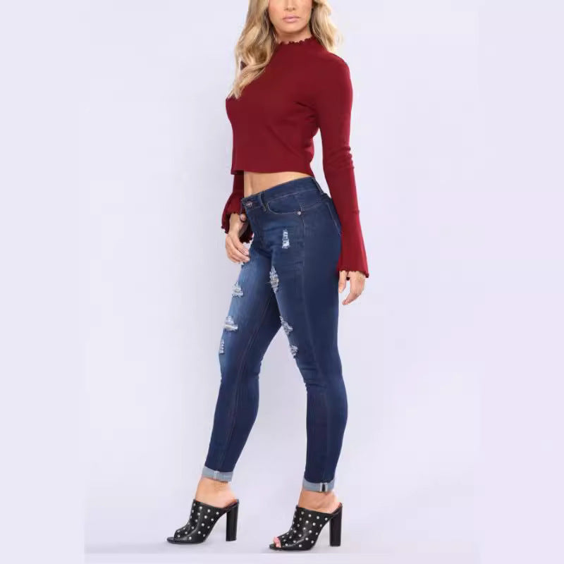 Damen Slim-Fit Jeanshosen mit Distressed-Details R&B
