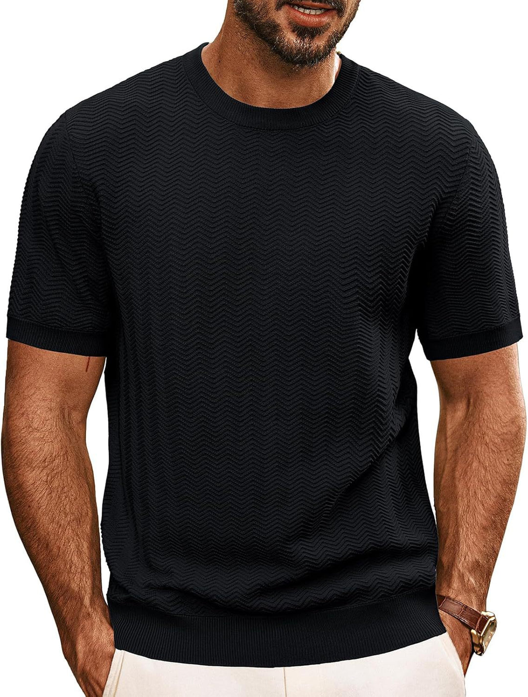 Herren strukturiertes Rundhals T-Shirt R&B
