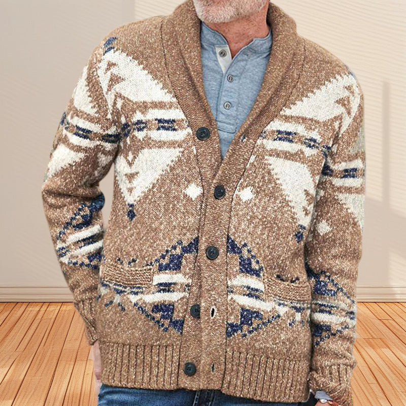 Herren Strickjacke mit kunstvollem Muster und praktischen Taschen R&B