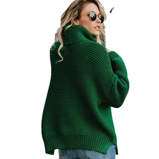 Damen Grobstrickpullover mit hohem Rollkragen und weiten Ärmeln R&B