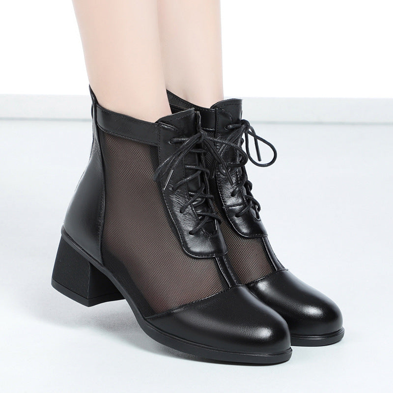 Damen Elegante Schnürstiefeletten mit atmungsaktiver Netzstruktur und komfortablem Blockabsatz R&B