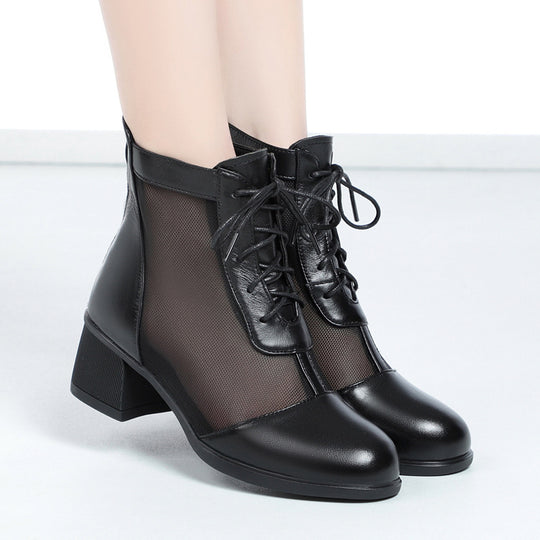 Damen Elegante Schnürstiefeletten mit atmungsaktiver Netzstruktur und komfortablem Blockabsatz R&B