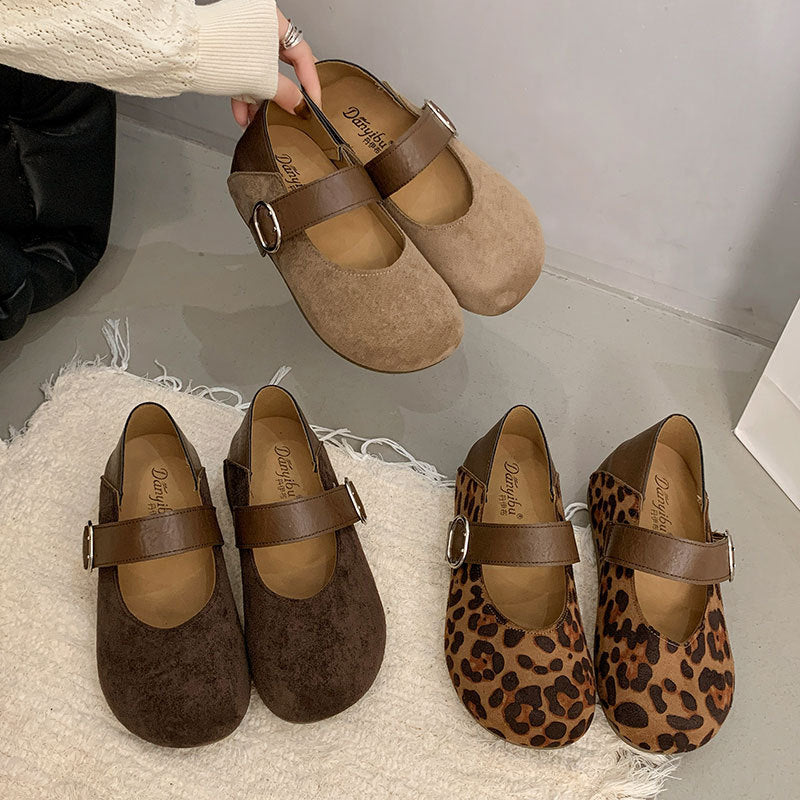 Damen Mary-Jane Schuhe mit modischem Leoprint und komfortablem Riemen R&B