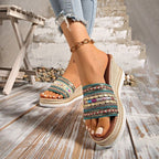 Damen Wedge-Pantoletten mit dekorativem Mustermix und komfortablem Fußbett R&B