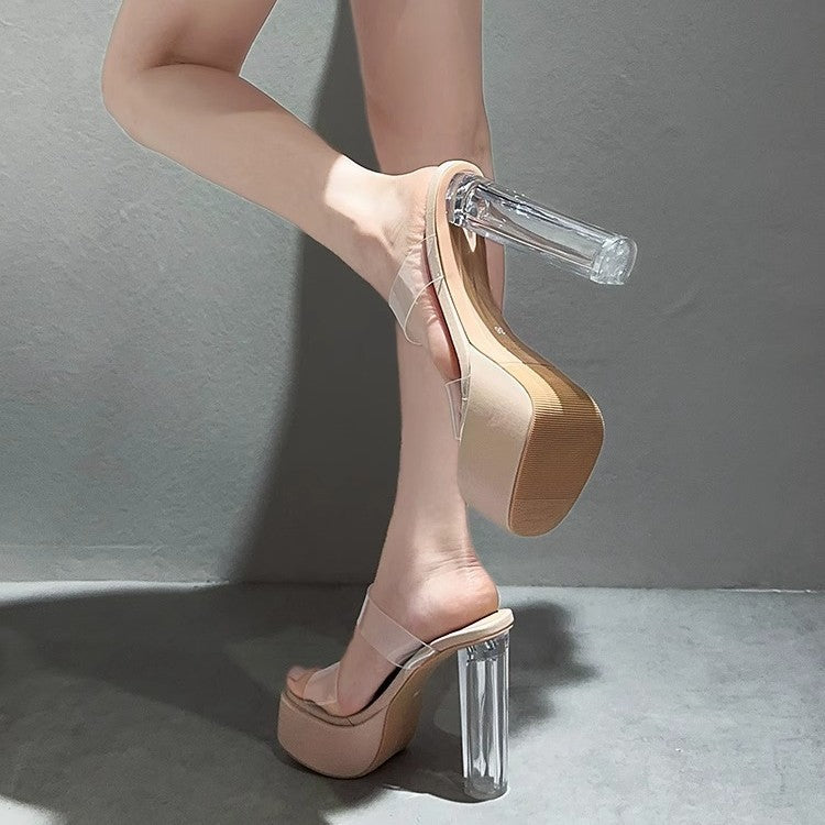 Damen transparente High Heel Mules mit höherem Blockabsatz R&B