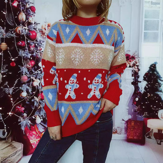 Damen Festlicher Strickpullover mit fröhlichem Weihnachtsmotiv und lässigem Schnitt R&B