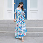 Damen Maxikleid mit eleganter Taille und floralen Akzenten R&B
