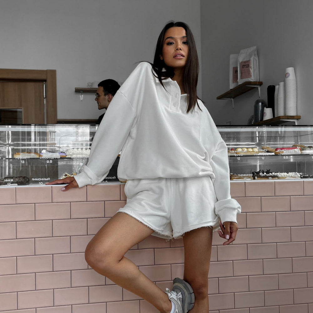 Damen lässiges Freizeit-Set mit Überschnittenen Ärmeln und weichen Shorts R&B