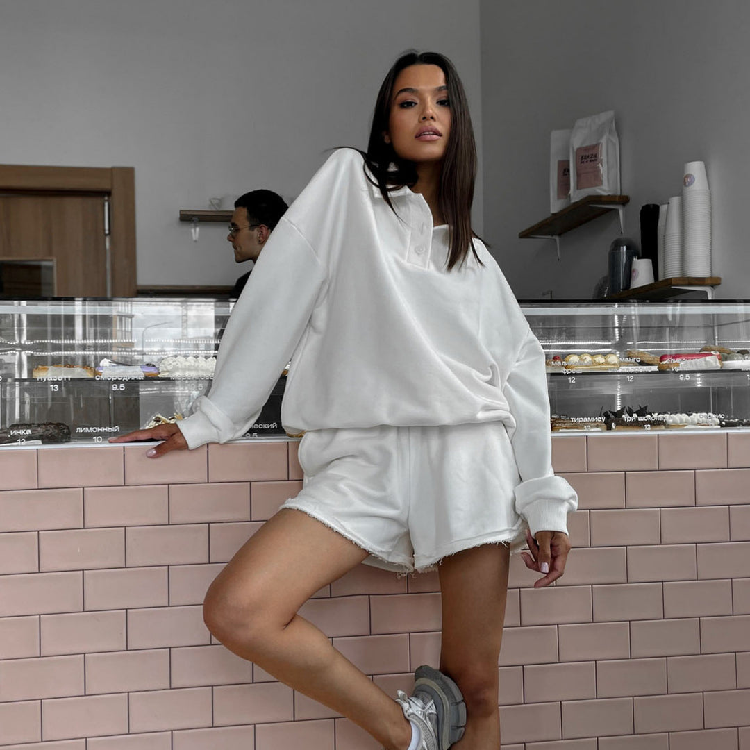 Damen lässiges Freizeit-Set mit Überschnittenen Ärmeln und weichen Shorts R&B