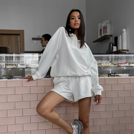Damen lässiges Freizeit-Set mit Überschnittenen Ärmeln und weichen Shorts R&B