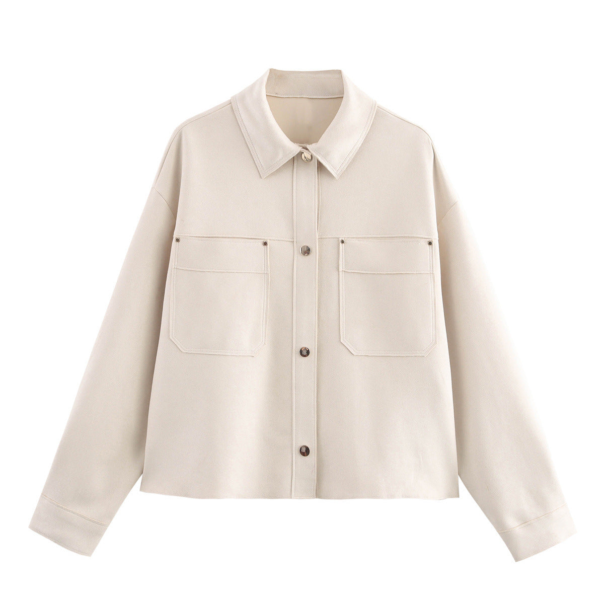 Damen lässige Jacke mit doppelten Brusttaschen und elegantem Kragen R&B