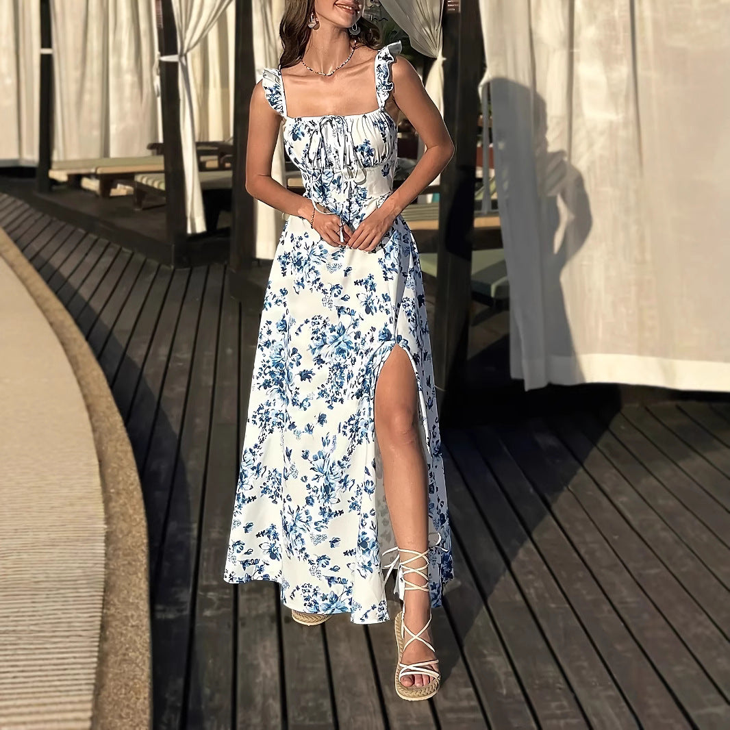 Damen Maxikleid mit floralen Mustern und seitlichem Schlitz R&B