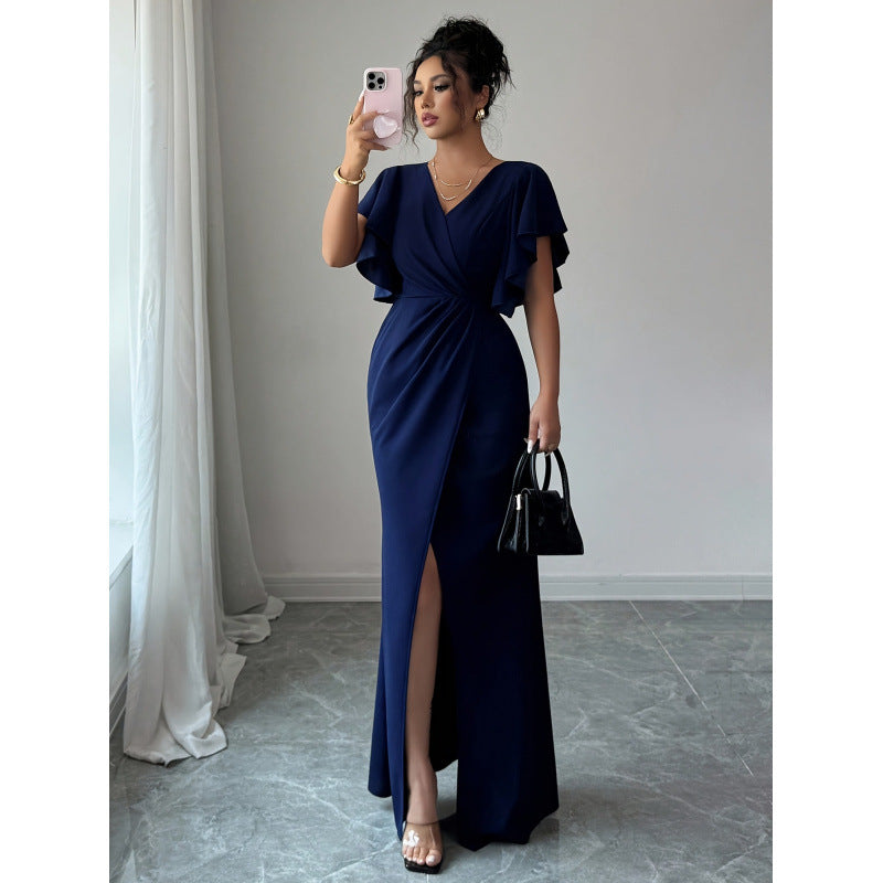 Damen Maxi-Kleid mit eleganter Wickeloptik und raffinierten Taillendetails R&B