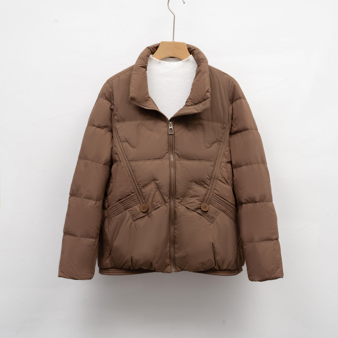 Damen gesteppte Winterjacke mit praktischen Taschen und hohem Kragen R&B