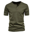 Herren nan tailliertes Kurzarm-Henleyshirt aus Baumwollmix mit Knopfleiste R&B