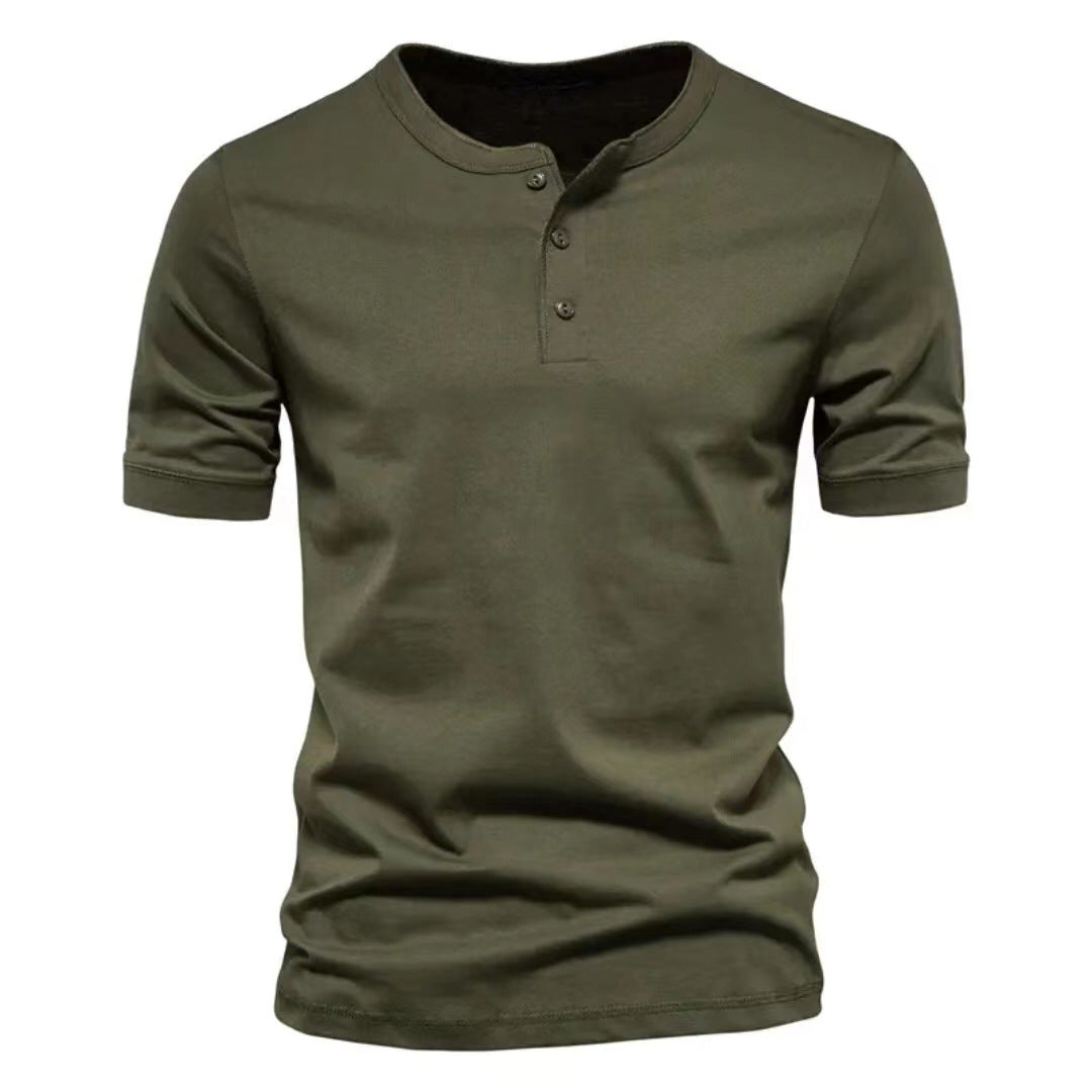 Herren nan tailliertes Kurzarm-Henleyshirt aus Baumwollmix mit Knopfleiste R&B