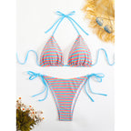 Damen Triangel-Bikini mit verstellbaren BindR&Bändern und verspieltem Streifenmuster R&B